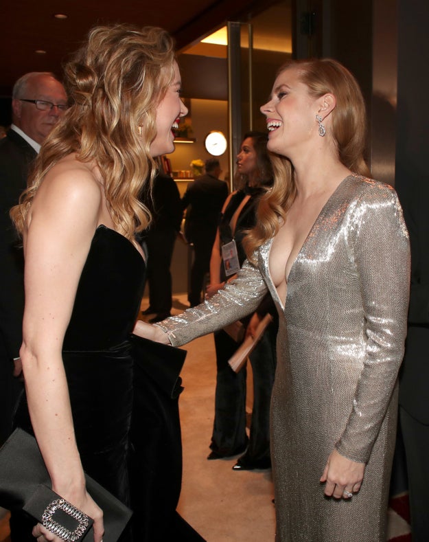 Here's Brie Larson and Amy Adams sharing a laugh.