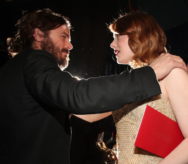Best Actor Casey Affleck and Best Actress Emma Stone after their respective wins.