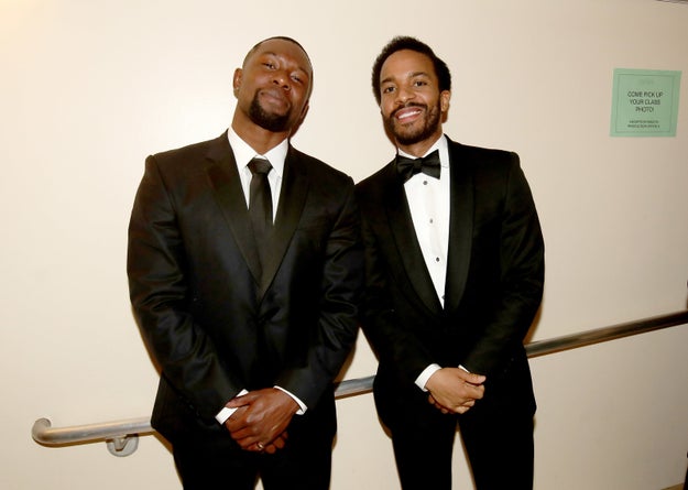 Trevante Rhodes and Andre Holland, the adult Chiron and Kevin in Moonlight respectively, also looking dapper AF.