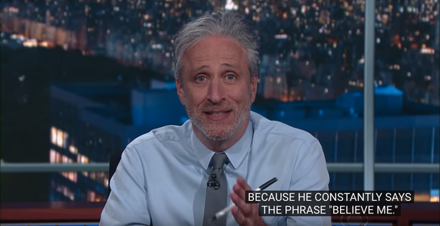 "I can't believe the guy has the balls to get away with that," Stewart said as he went on a rant about false statements the president has made in the past month.