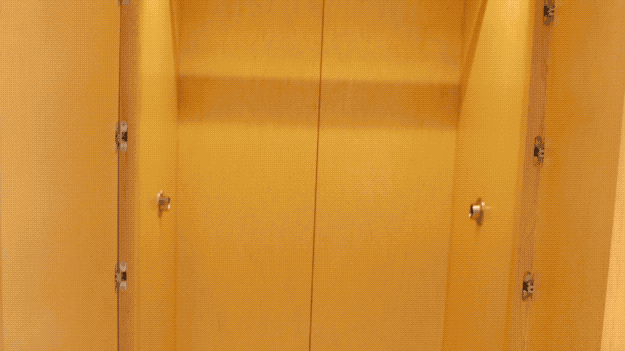 If the door to your side, the fitting room side, is open, the employees won’t be able to open the opposite door on the inventory side.