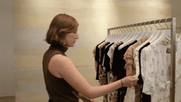 Once you walk in, you can browse clothing racks IRL in the showroom.