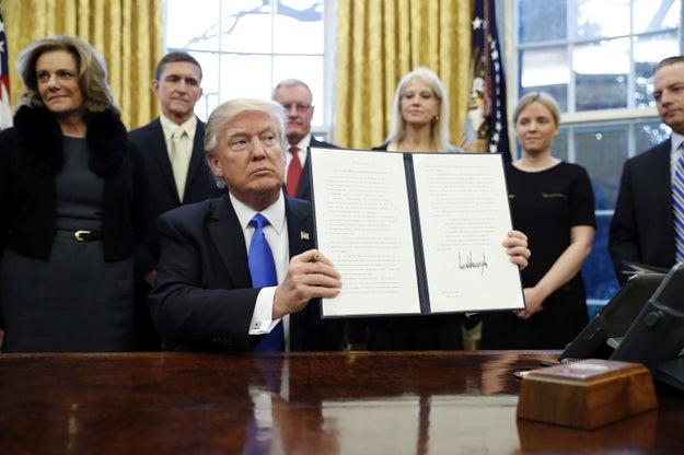 The image Mike used is from Jan. 28, when Trump signed three executive orders including one calling for a plan to be delivered to him within 30 days on how to fight ISIS.