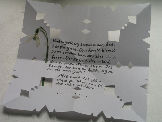 In Denmark: Men send anonymous poems to women. The notes are signed with one dot for each letter of the man’s name. If the woman guesses who wrote to her, the admirer rewards her with an egg on Easter. And, if she guesses wrong, then she owes him the egg on Easter. This tradition called "Gaekkebrev" actually takes place at Easter.