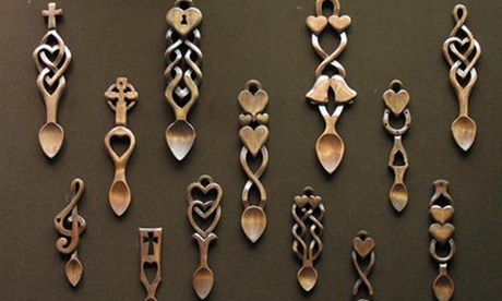 In Wales: The Welsh give love spoons on January 25th. It’s wooden spoons with hearts on them. It gives a new meaning to the expression “spooning” with the one you love.