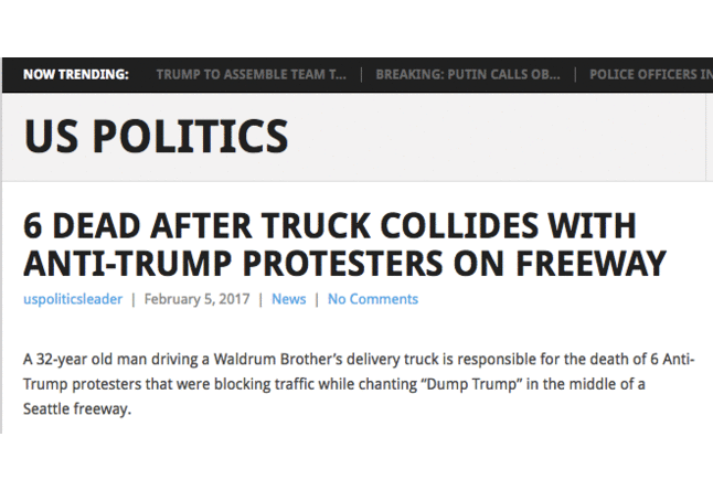 As of writing, the version of the hoax from USPoliticsLeader.com has generated close to 50,000 shares, reactions, and comments on Facebook. The version from DailyUSAUpdate.com has close to 20,000 Facebook engagements, and the hoax from OpenMagazines.com has less than 700 engagements. All were published on Feb. 6.In addition to those three sites, the hoax was published back in January by USADailyInfo.com, which also has connections to Macedonia and to the aforementioned three sites via their related Facebook pages.
