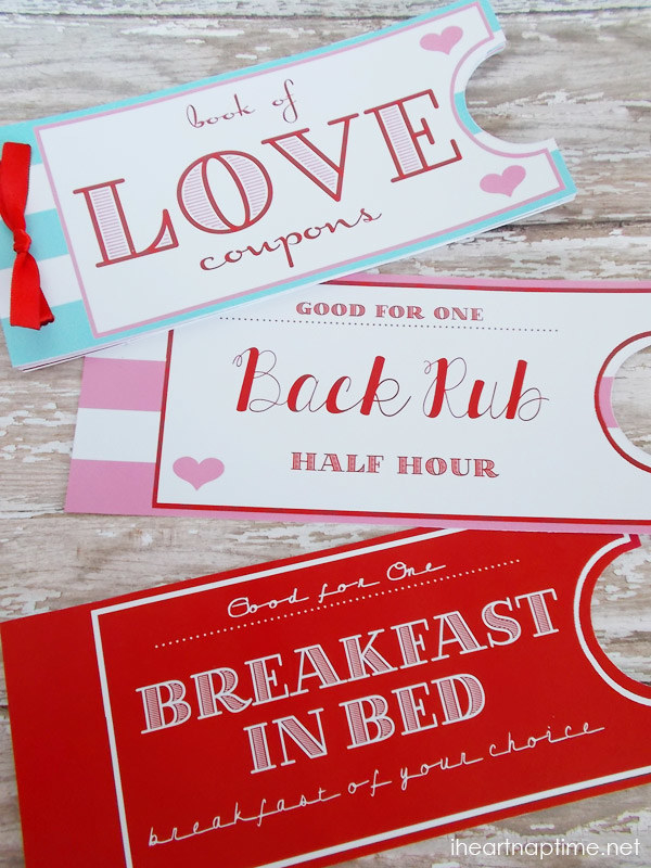 Coupons for dates, breakfast in bed, and special favors are a thoughtful present for your significant other. You can either design your own, or download these pre-made coupons for an inexpensive, but personal gift.