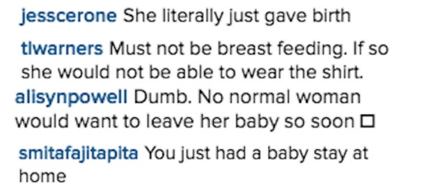 When people gave her grief over going out to dinner a week after Luna was born...