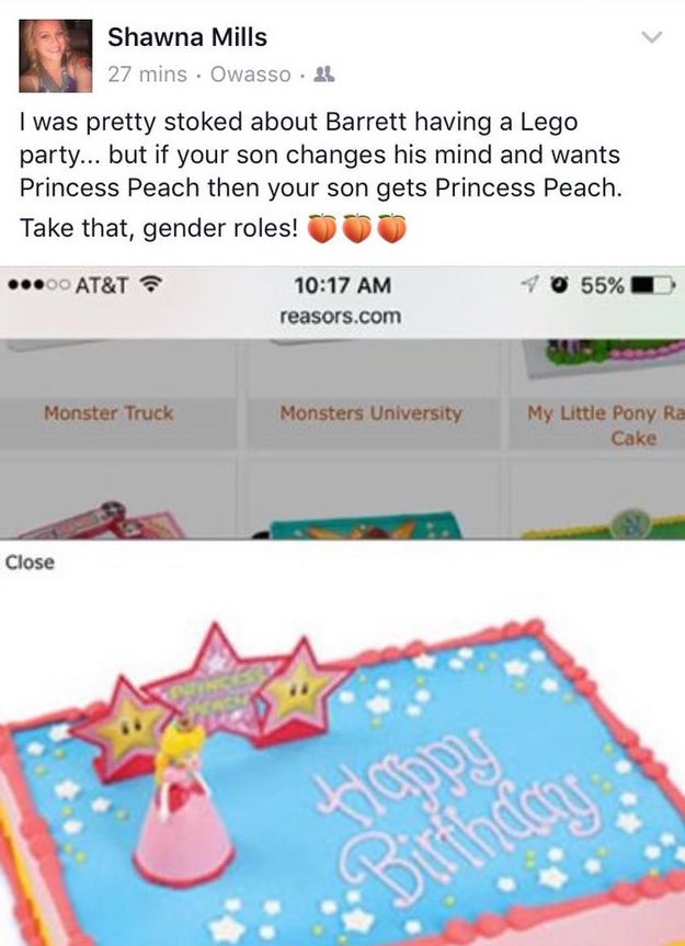 The kids' mom, Shawna Mills, was "thrilled" about the request and shared the cake design on her Facebook. But soon after, Barrett's dad — who both Mills and Garrett described as a "deadbeat" who's "never been around"— commented on the cake, displeased. "That's just wrong!" Barrett's dad wrote.