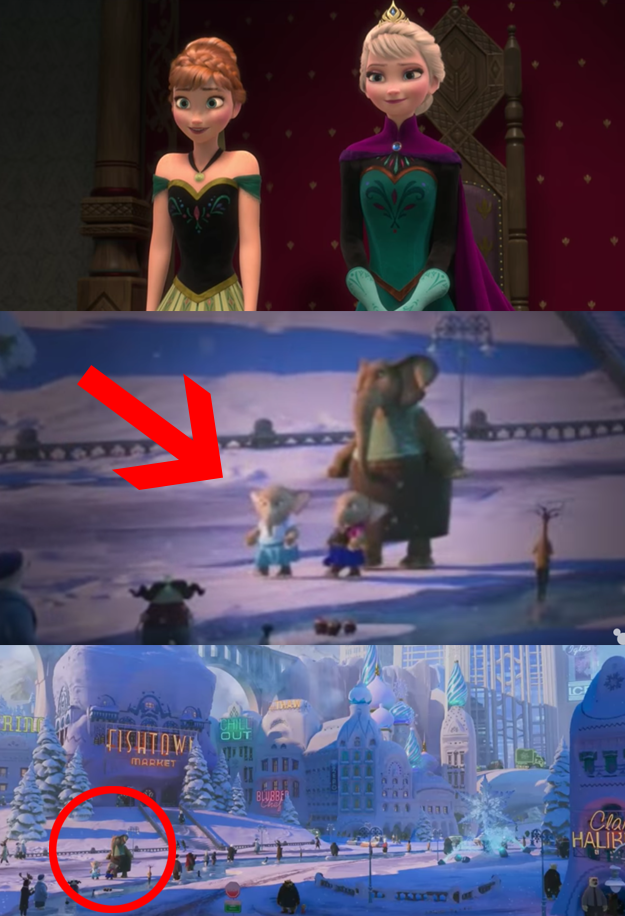 And these little elephants in Zootopia wearing Elsa and Anna costumes from Frozen!