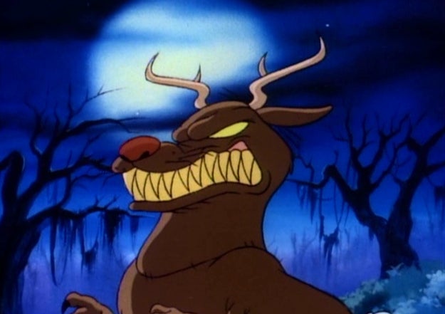 When One-Eyed Jack — the jackalope monster — chases and captures Buster, Babs, and Plucky on Tiny Toons Adventures.