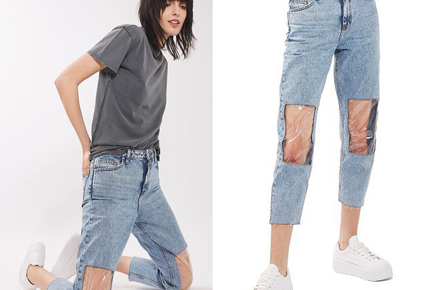 mom jeans with holes in knees