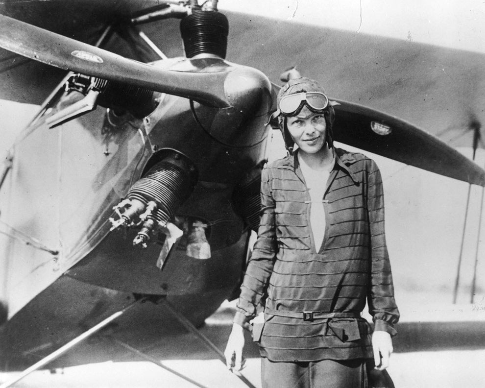 Amelia Earhart, the first female aviator to fly solo across the Atlantic.