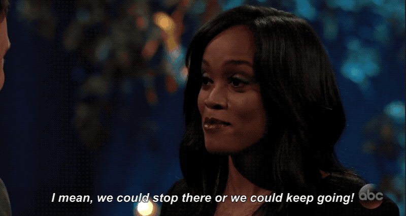 (Raise your hand if you've ever said, "I mean, we could stop!" while grimacing because you're not comfortable saying, "Holy shit, let's definitely stop.") And how did he respond? With this: "You want to stop there? I mean, we can stop there." *takes two steps closer to Rachel* "We should probably keep going."