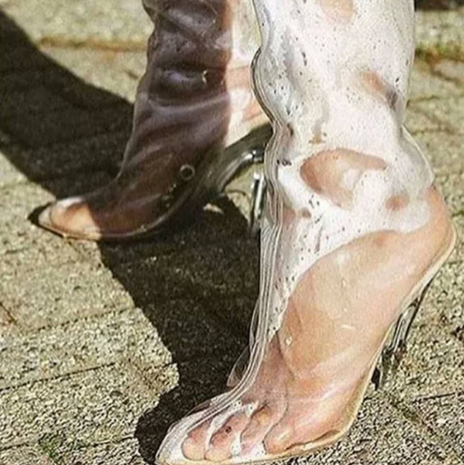 sweaty clear shoes