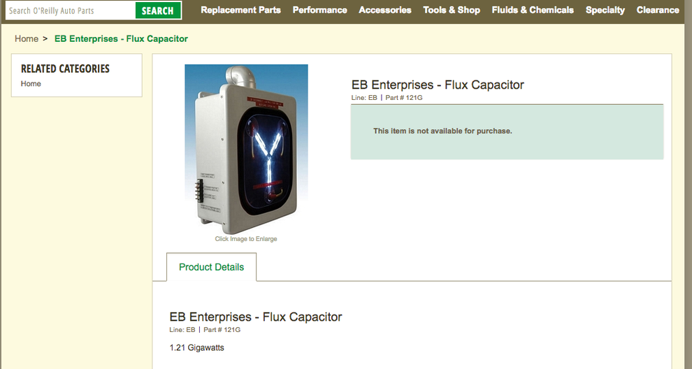 There Is An Awesome Back To The Future Easter Egg On O Reilly Auto Parts Website