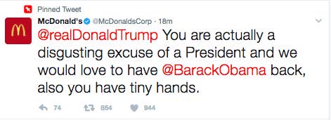 Mcdonald S Just Called Trump A Disgusting Excuse Of A President On Twitter