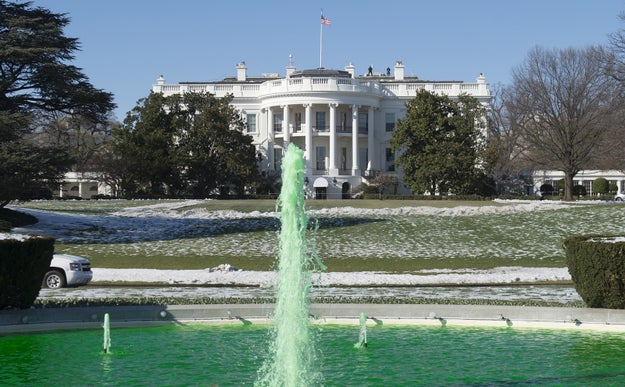 The White House went all out for the Irish visit, even dying a fountain green ahead of St. Patrick's Day on Friday.