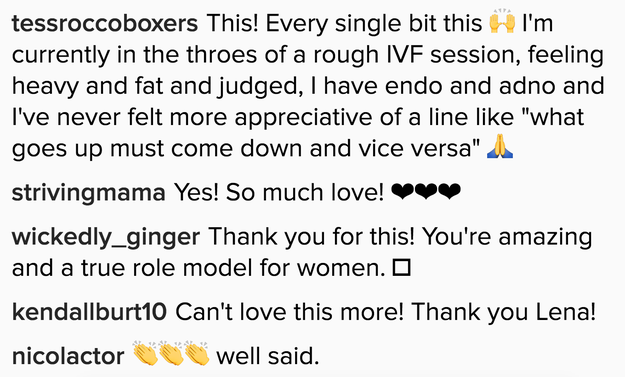 People in the comments totally loved Lena for speaking so candidly about the issue.