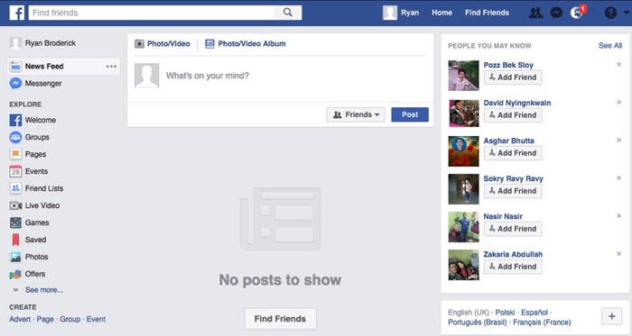 blank facebook news feed template