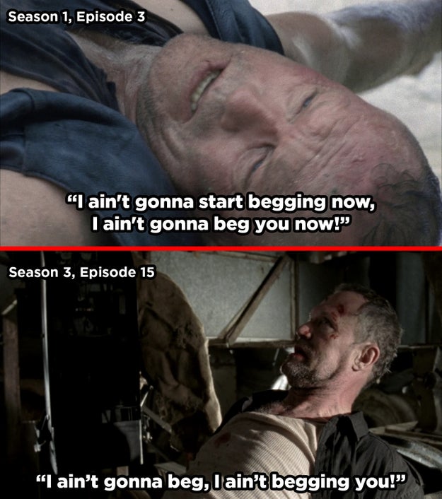 What Merle says while stuck on the roof is the same as what he says right before the Governor kills him.