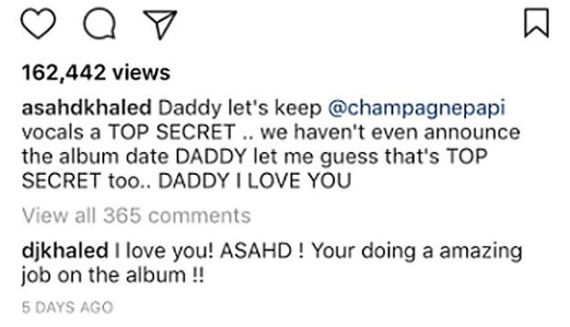 Here is a DJ Khaled comment on Asahd's Instagram.