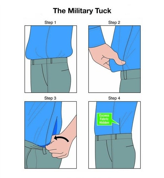Employ the military tuck to instantly make your shirt fit better — or at least look like it does.