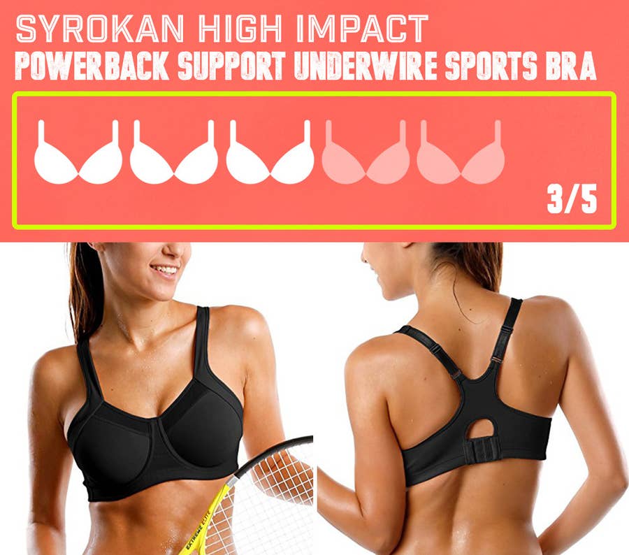 SYROKAN Women High Impact Sports Bra Underwire Workout Running Powerback  Support