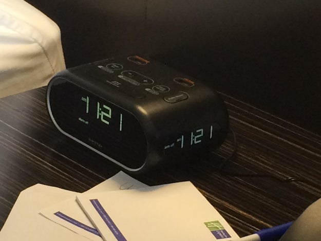 The hotel alarm clock that shows the time on three sides so you don't have to turn it.