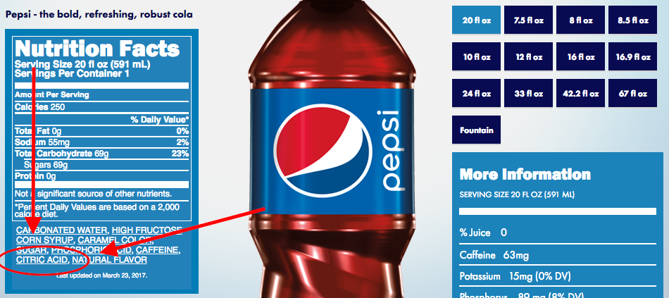 citric acid listed among pepsi&#x27;s ingredients