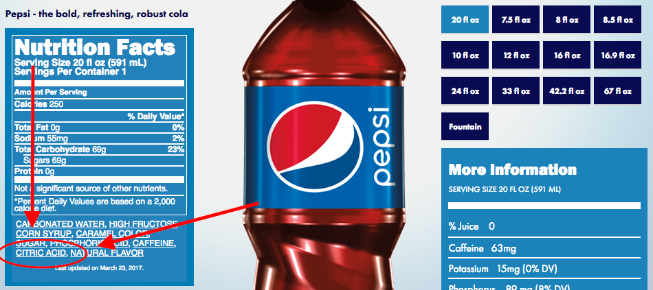 Ingredients Pepsi Bottle