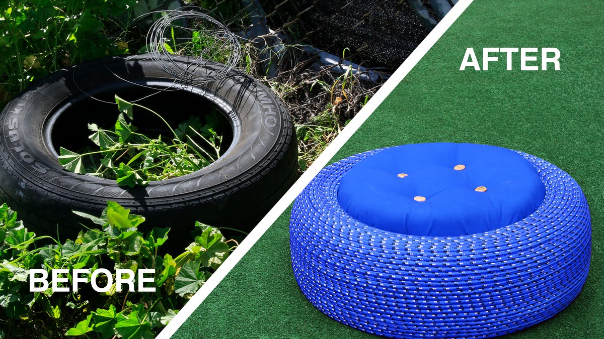 Tyre Rope Seat Turn Old Tires Into Colorful Outdoors Storage Seats