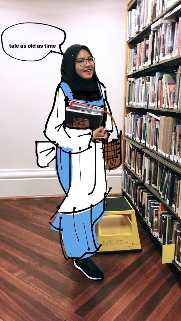 Since then, Fouzi has drawn his girlfriend in the library as Belle.