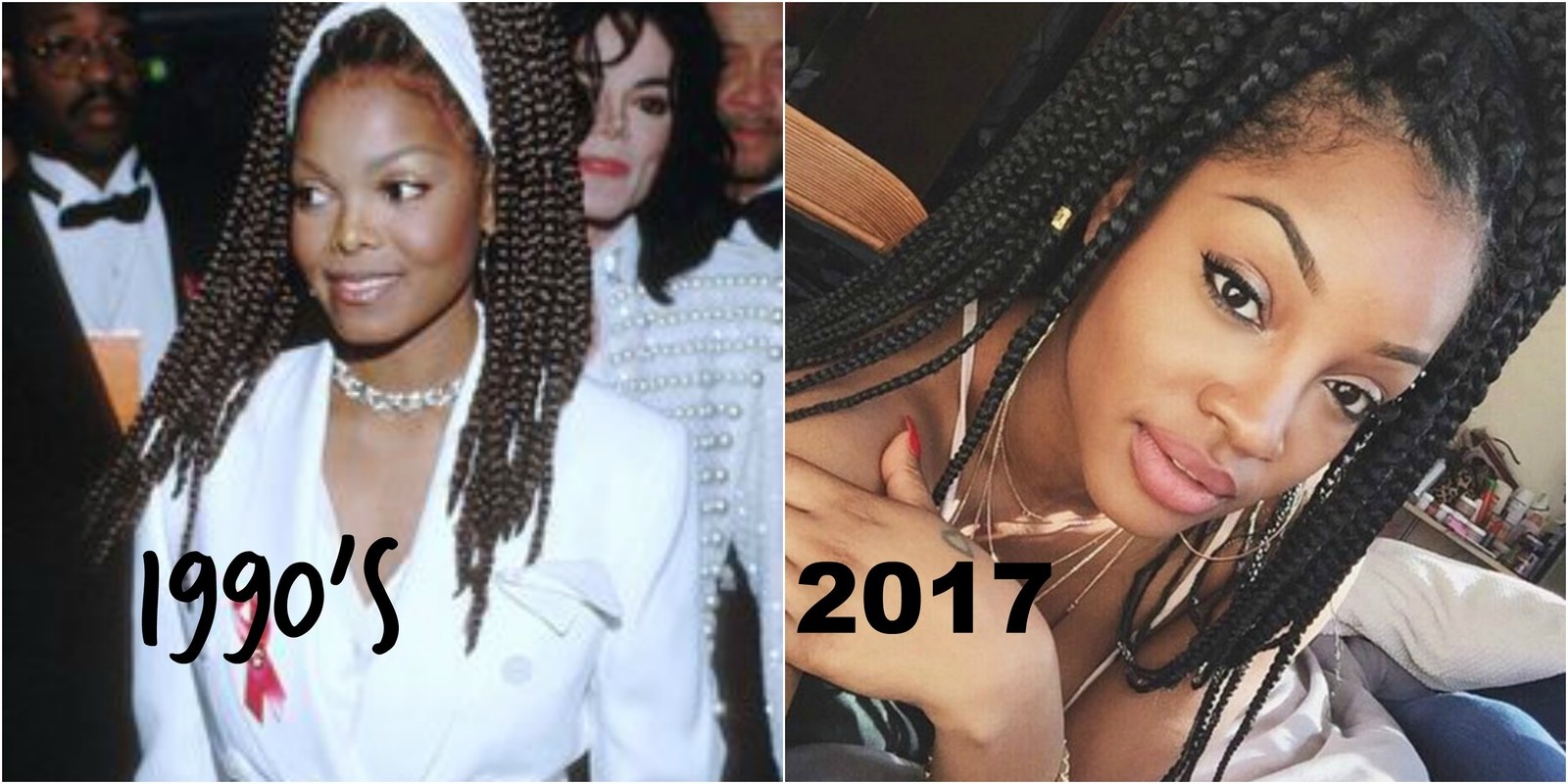 With Ariana Grande bringing the high ponytail back into fashion, it's time for women of color to show the world how it's done! Janet Jackson revolutionized the high pony in the 90's by doing it with box braids thus, creating a luxurious fountain of beautiful black tresses, and guess what? It still looks dope today! This style gives you beautiful length and texture, while keeping things pinned up and breezy for the new warmer weather of spring!