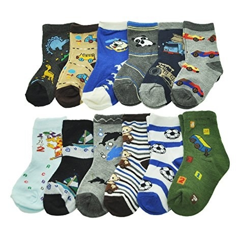 various kid&#x27;s socks with cartoon animals on them
