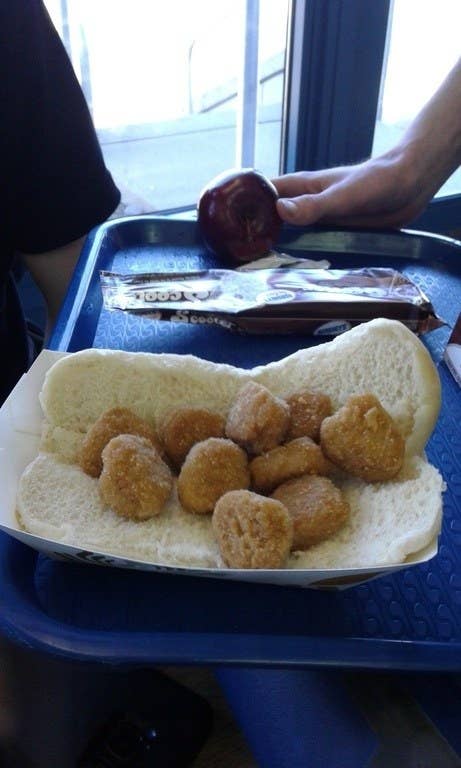 A School Literally Served Chicken Nuggets In A Hot Dog Bun For Lunch
