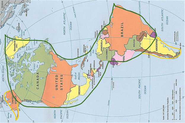 The Americas kind of look like a duck on their side: