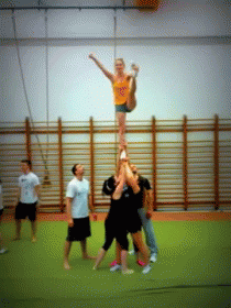 Yes, I am on the top of the STUNT* (proper terminology). Yes, I get dropped on the floor. Yes, I love to hurt myself. Yes, I get bruised. Yes, I get caught in places most people wouldn't want to be caught by. Any further questions?