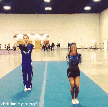 This is when a cheerleader does one of those jumpy things, followed by a flippy thing after!