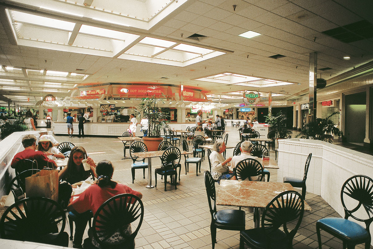 Interior of the Glendale Galleria food court with its 'new look' in the  early 1990's