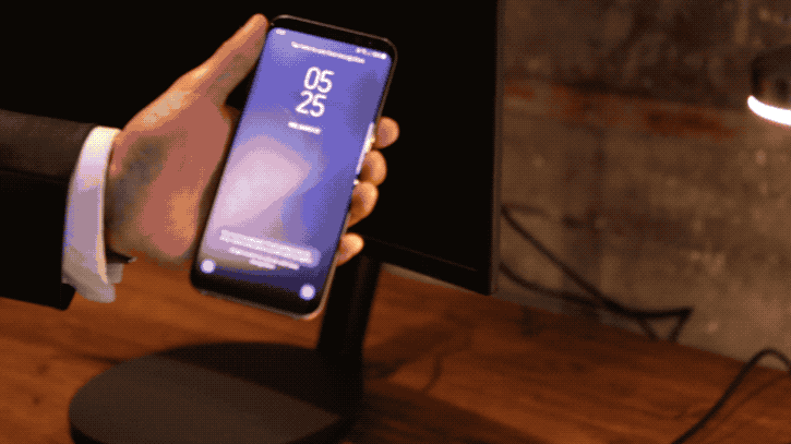 The hockey puck–sized dock can plug into an external monitor via HDMI and display a desktop version of the phone's Android software. It’s sold separately — and the Galaxy S8 can't connect to a computer without it.