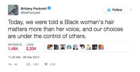 A lot of people perceived the comment as racist and took to Twitter to express their feelings. Activist and writer Brittany Packnett was one of them.