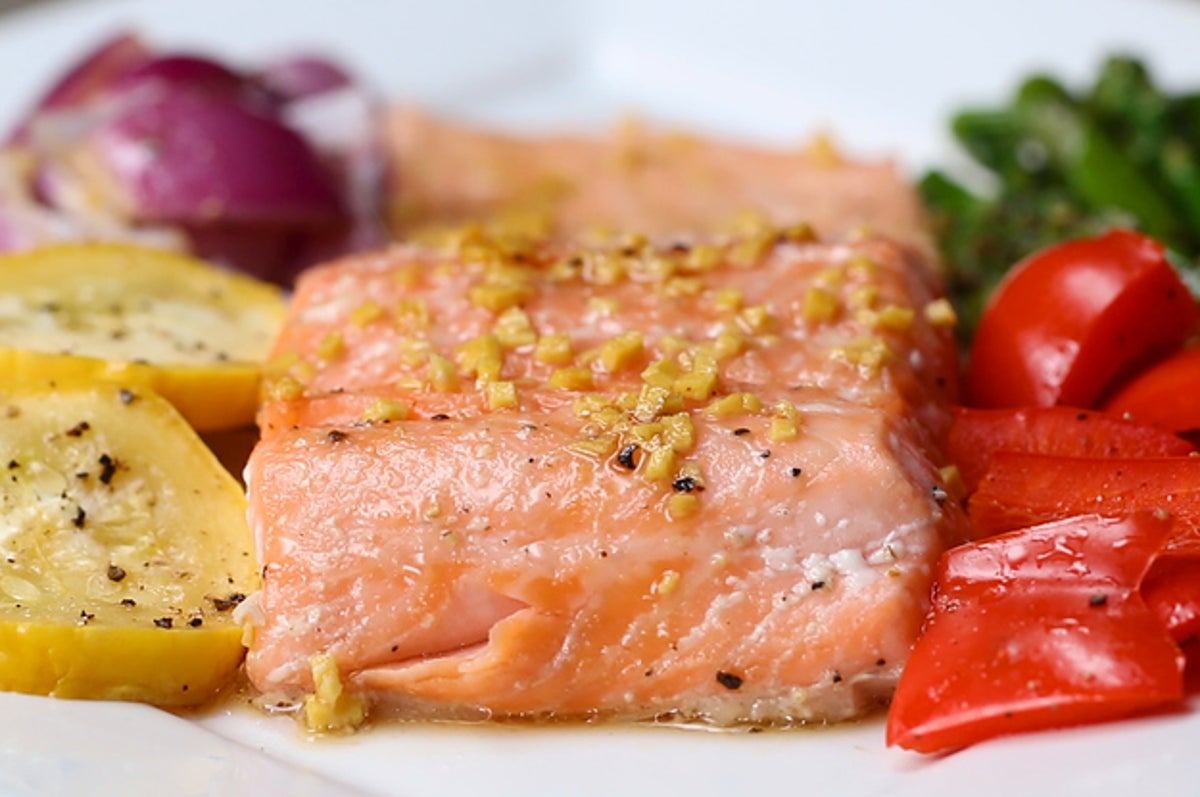 Eat The Rainbow With This One Pan Salmon And Rainbow Veggies
