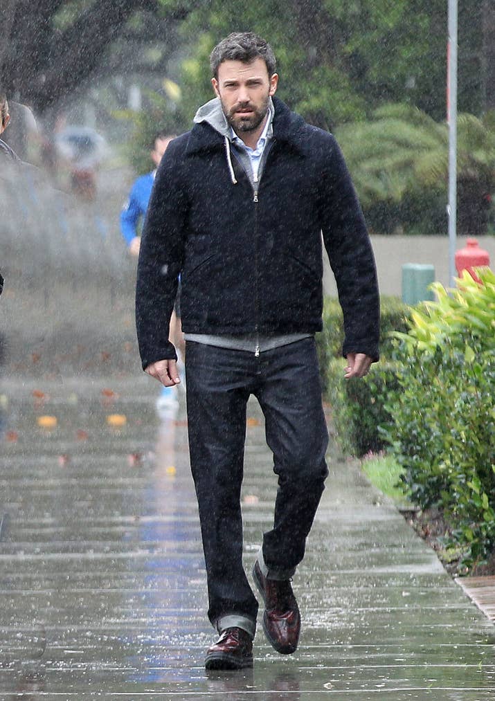Level of rain: ☔ ☔ ☔ ☔ ☔ ☔ ☔ ☔ Reaction to the rain: No offense Mr. Affleck, but something about you walking around in the rain just feels right.