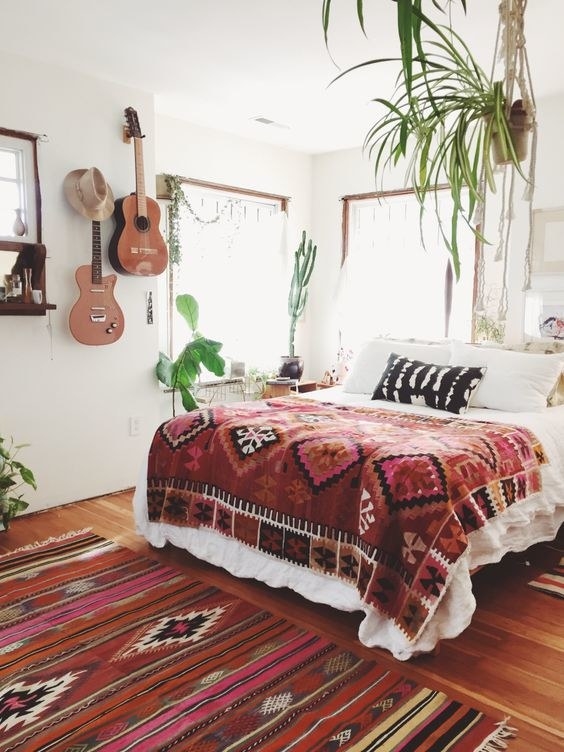 Adding a colour pop to your bedroom is a quick way to update it. Though be careful to not go overboard, less is always more. Grab a couple of Aztec throws for your bed, or go with boho cushions, and wall hangings. Just remember to pick a colour scheme, and stick with it.