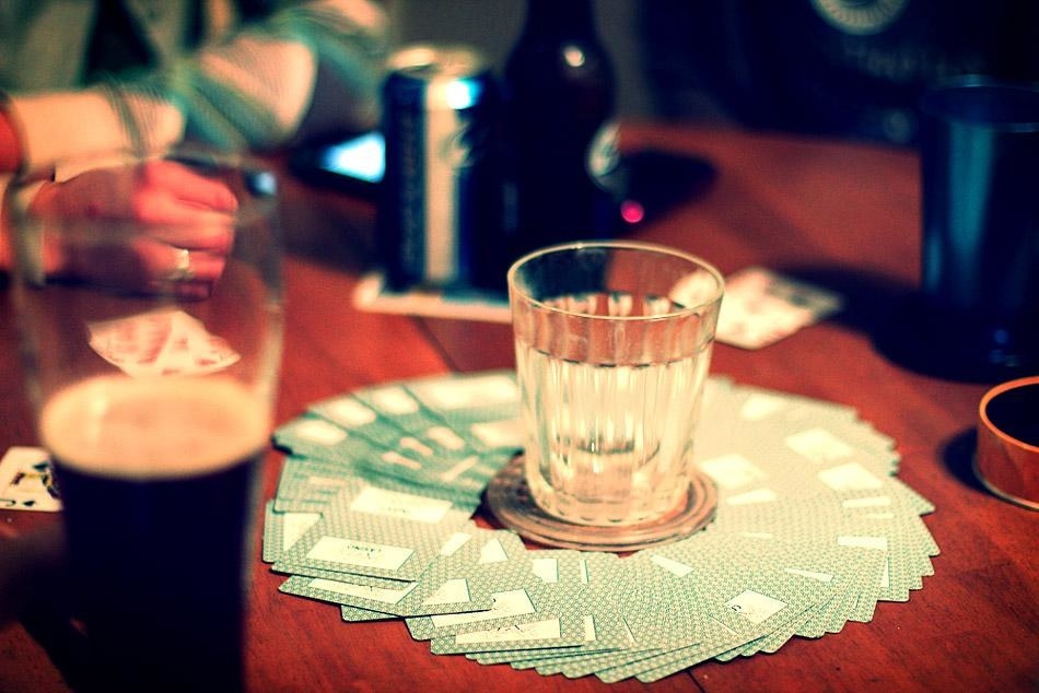 A more complex game with many rules assigned to each card. It is very entertaining and fun. Many versions of rules exist for this game. The main thing is that every card has a dedicated significance that you must follow or else... hence the middle cup.
