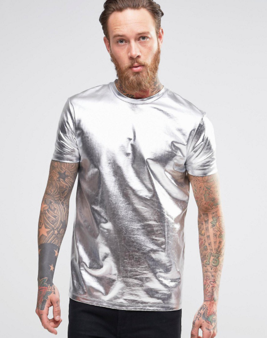 What man was in mind when some designer said, "yes, yes, let's make a shirt that looks like tin foil"?