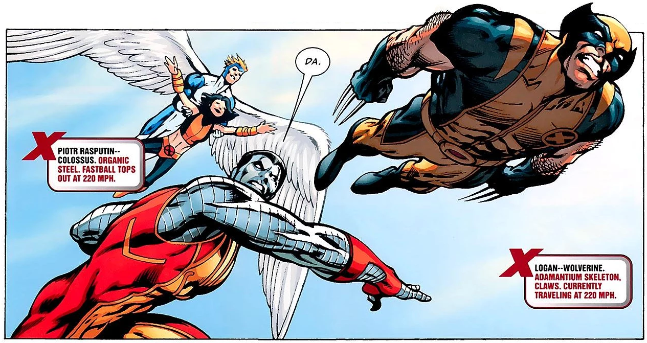 Edit: Apparently a version of this happens in The Last Stand, but this is a technicality. The important thing is context – this is part of Logan and Piotr's close relationship, and a lot of what makes it exciting is this being part of their teamwork. Colossus and Wolverine barely know each other in the films. Colossus is barely a character at all until Deadpool.