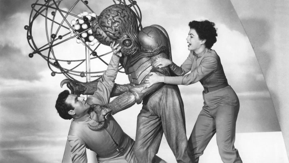 A pair of brilliant scientists are pulled into a plot by an alien race to flee their besieged planet...and take ours! Fighting mutant monsters, dodging guided asteroids, and piloting flying saucers are just some of the many adventures awaiting any who come on this voyage from This Island, Earth.This film was eventually edited down and used as the basis for Mystery Science Theater 3000: The Movie.