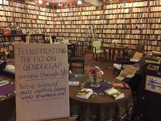 The bookstore turned around all male-authored books on March 1 to illustrate how much more prominent men are in the written world than women, just in time for Women's History Month.